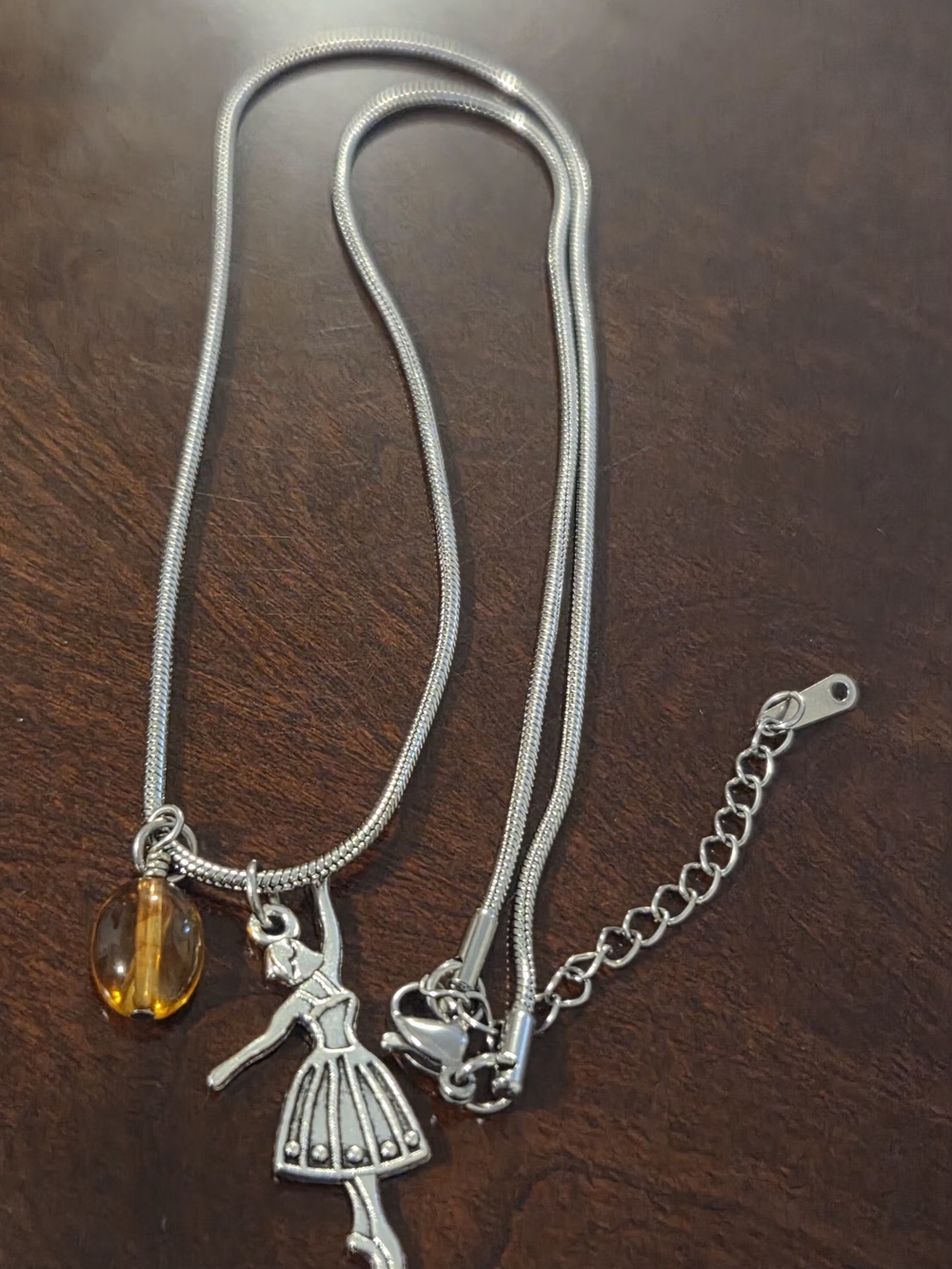 Silver Ballet Dancer Pendant Necklace with Amber Accent - Picture 7 of 7